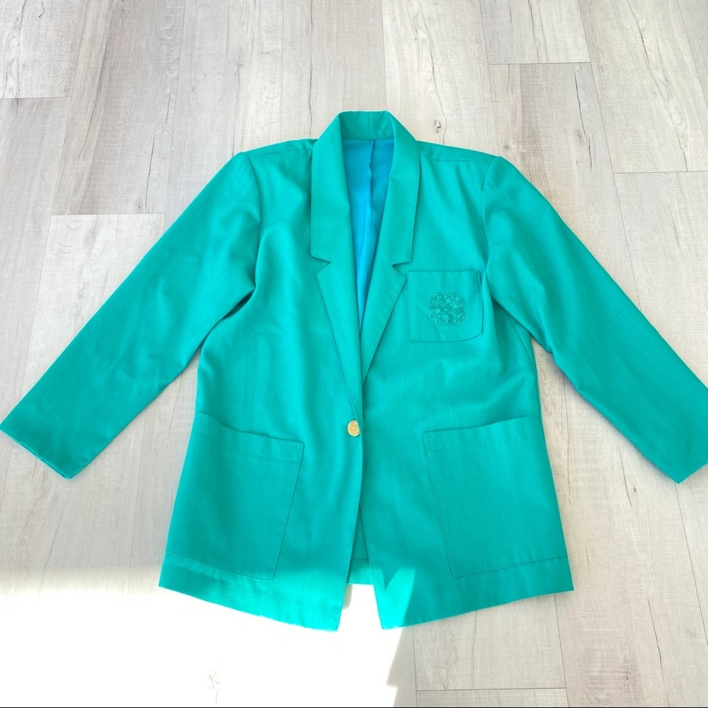 ❤️ VINTAGE OVERSIZED Barrie Stephens Bright Turquoise Blazer Jacket